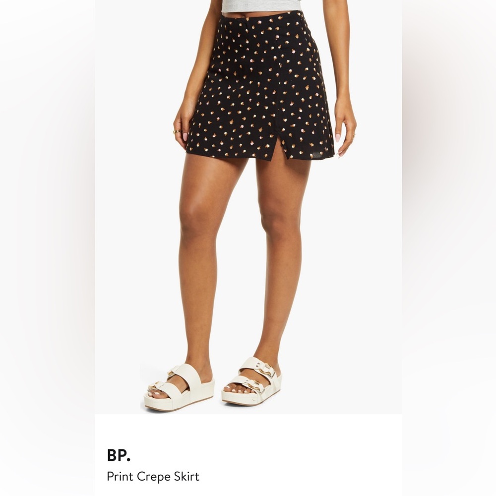 BP. Black Floral Print Crepe Mini Skirt